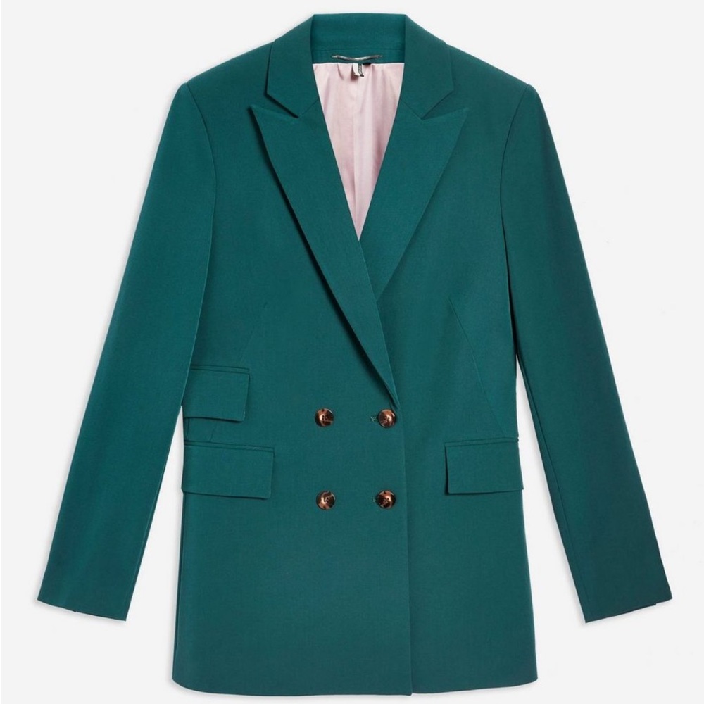 Teal Pantsuit, Double Breasted Blazer + Cigarette Trousers)